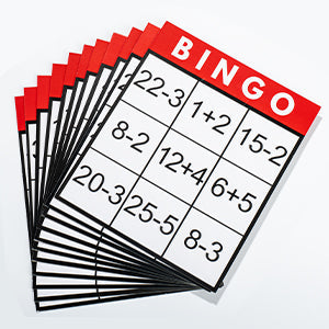 Red number chips and fanned bingo cards from the Assistex Bingo for Seniors game set — Assistex via EOWD Autism Living