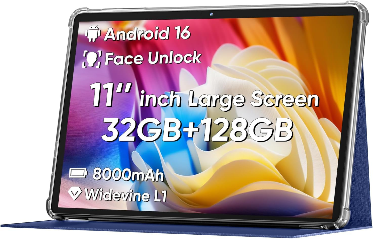 2026 Android 16 Tablet 11Inch, Face Unlock, 18W Fast Charging, 32GB+128GB+1TB Expand, Octa-Core CPU, 8000Mah Large Battery, Wifi6, Touchscreen Display, Widevine L1 Tableta, Black