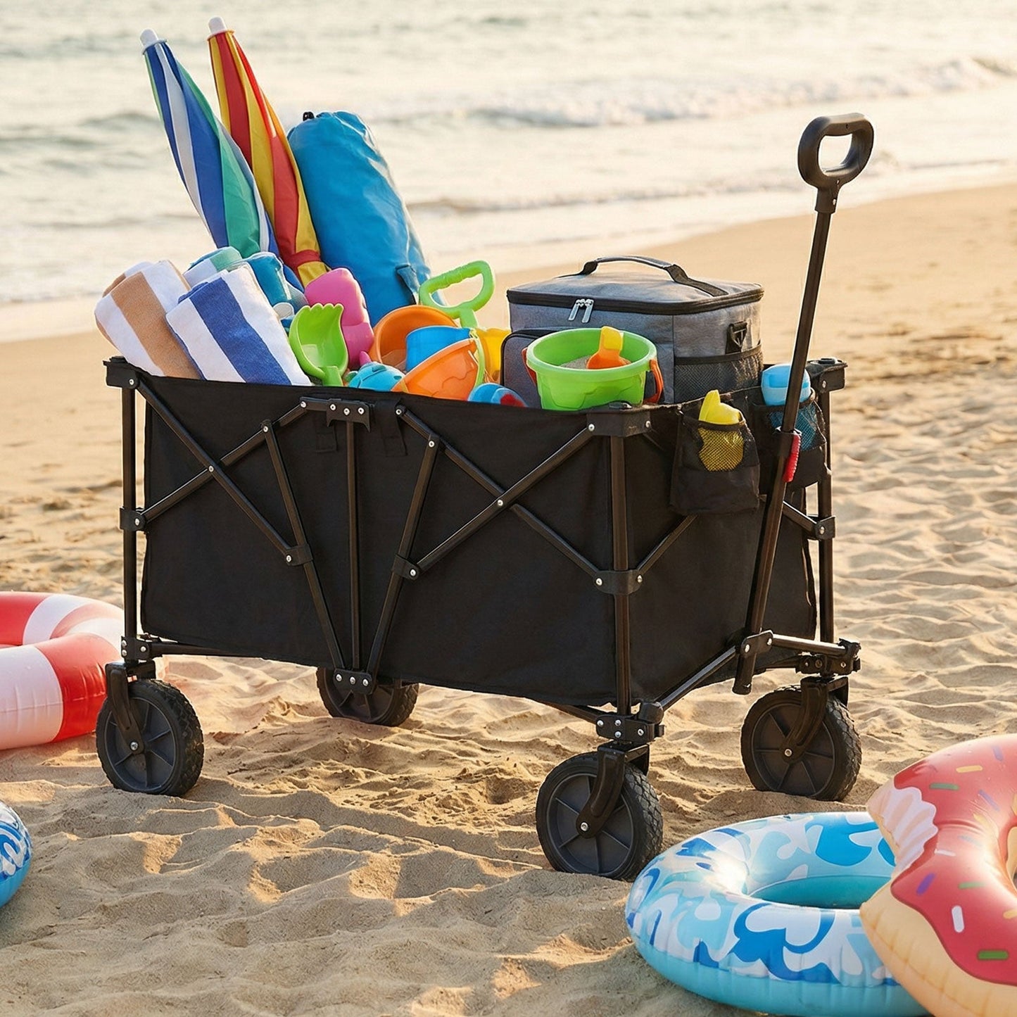 38 Inch 400 LBS Heavy-Duty Collapsible Wagon Cart with Adjustable Handle for Camping Garden-Black
