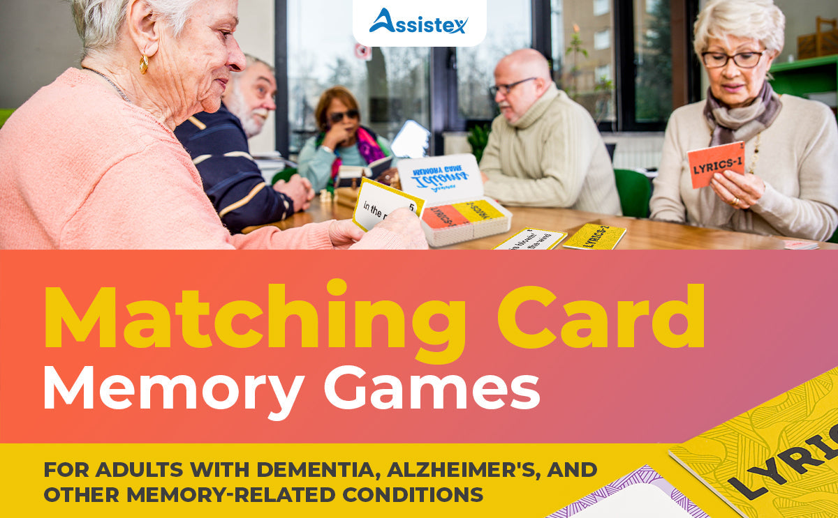 Assistex Matching Card Memory Games packaging and lifestyle shot showing game in use — Assistex via EOWD Autism Living