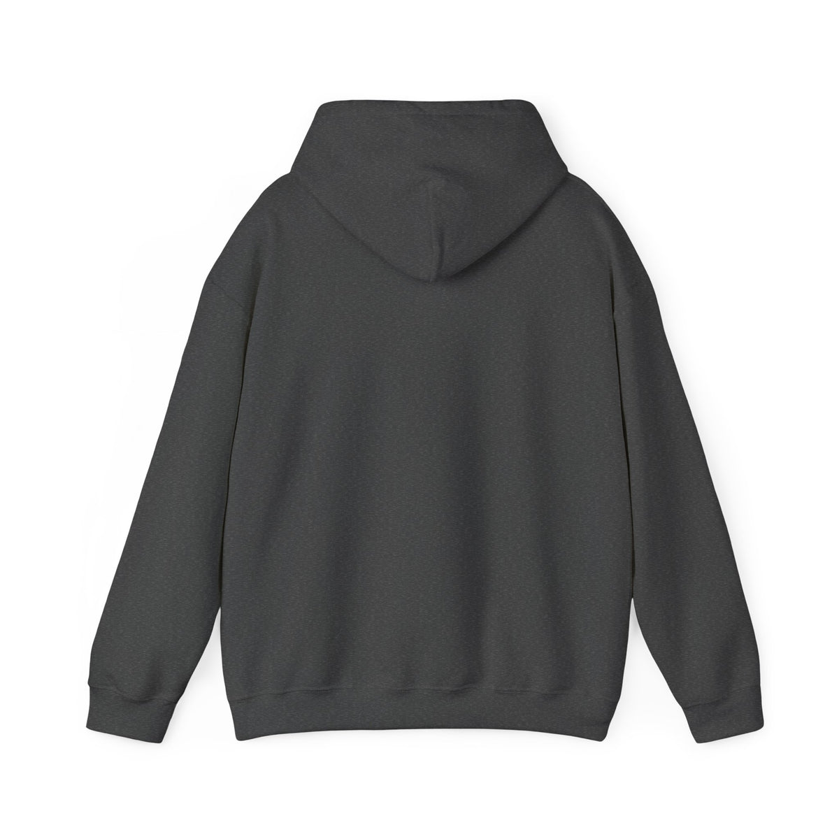 Dark heather pullover hoodie shown from the back with a plain surface and hood — EOWD Autism Living