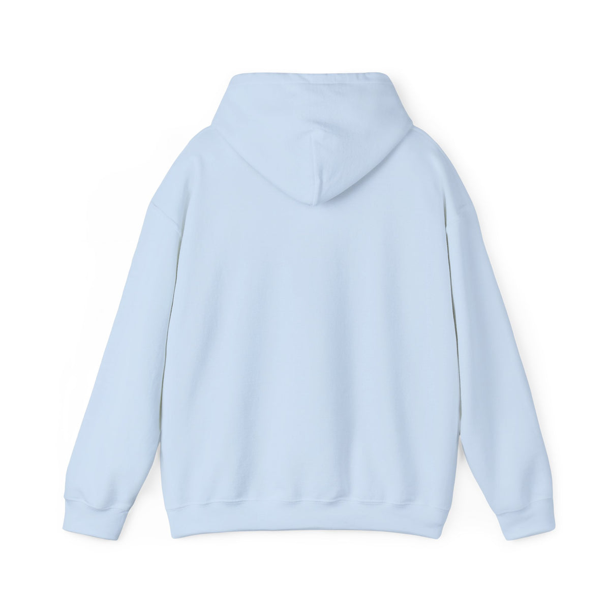 Light blue pullover hoodie shown from the back with a plain surface and hood — EOWD Autism Living