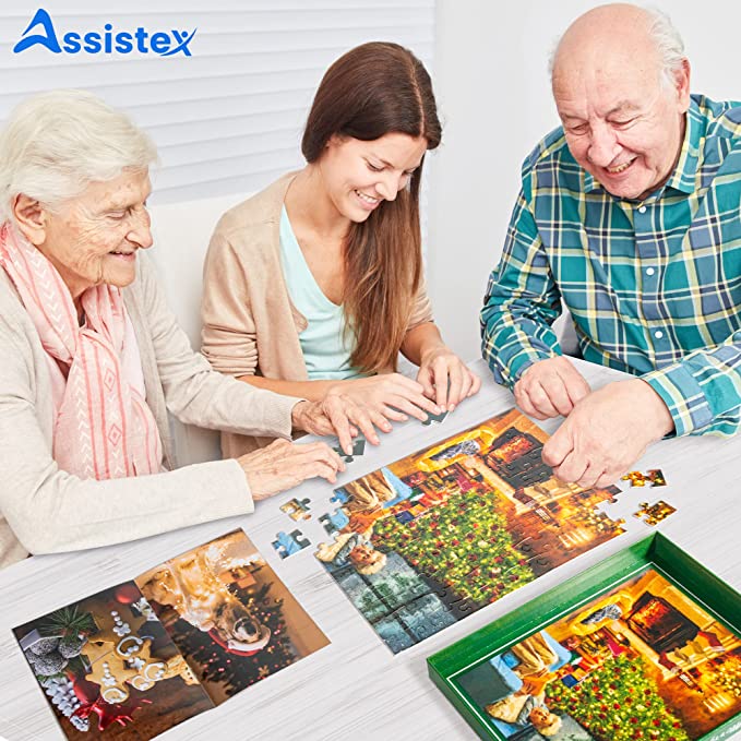 Caregiver and older adult working on a large piece jigsaw puzzle together — Assistex via EOWD Autism Living