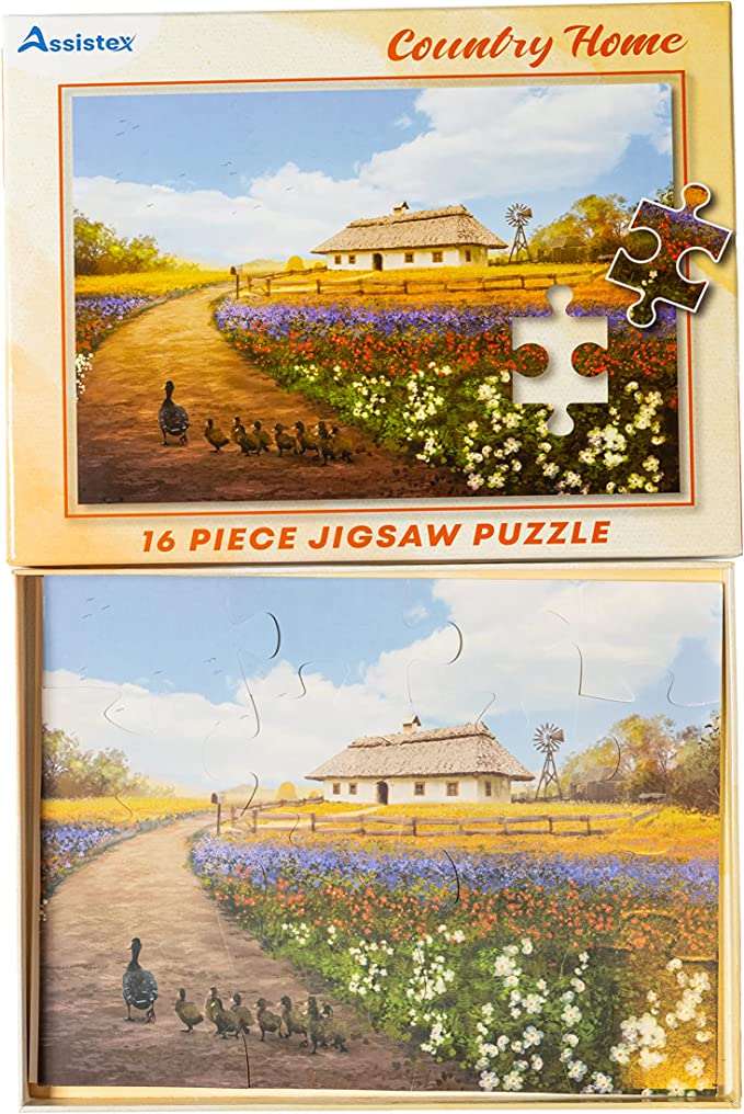 Two Assistex country scene large piece puzzle box covers side by side for seniors with dementia — Assistex via EOWD Autism Living