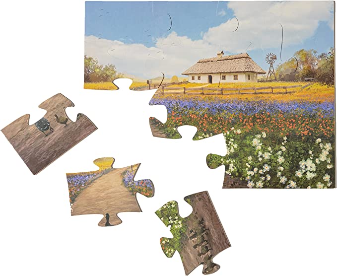 Close-up of large puzzle pieces from the Assistex Country Home jigsaw puzzle for seniors with dementia — Assistex via EOWD Autism Living