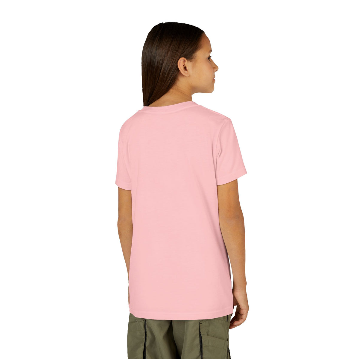 Back view of a model wearing the Pink youth tee — EOWD Autism Living