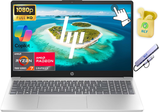 HP® 15.6" FHD Touchscreen Laptop | AMD® Ryzen 7 8-Core, AMD Radeon™, Wi-Fi® 6, Windows® 11, Natural Silver