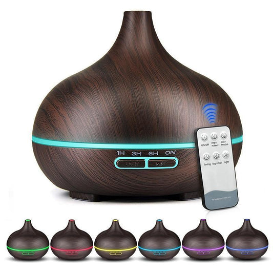 550ml Wood Grain Aroma Diffuser & Ultrasonic Cool Mist Humidifier | 7-Color LED Light
