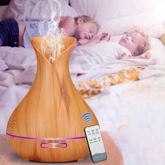 500ml Essential Oil Diffuser & Ultrasonic Aromatherapy Humidifier | Wood Grain, Seven Color Light