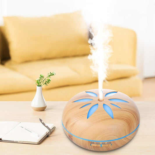 500ml Wood Grain Aroma Diffuser & Ultrasonic Cool Mist Humidifier | Colorful LED Light