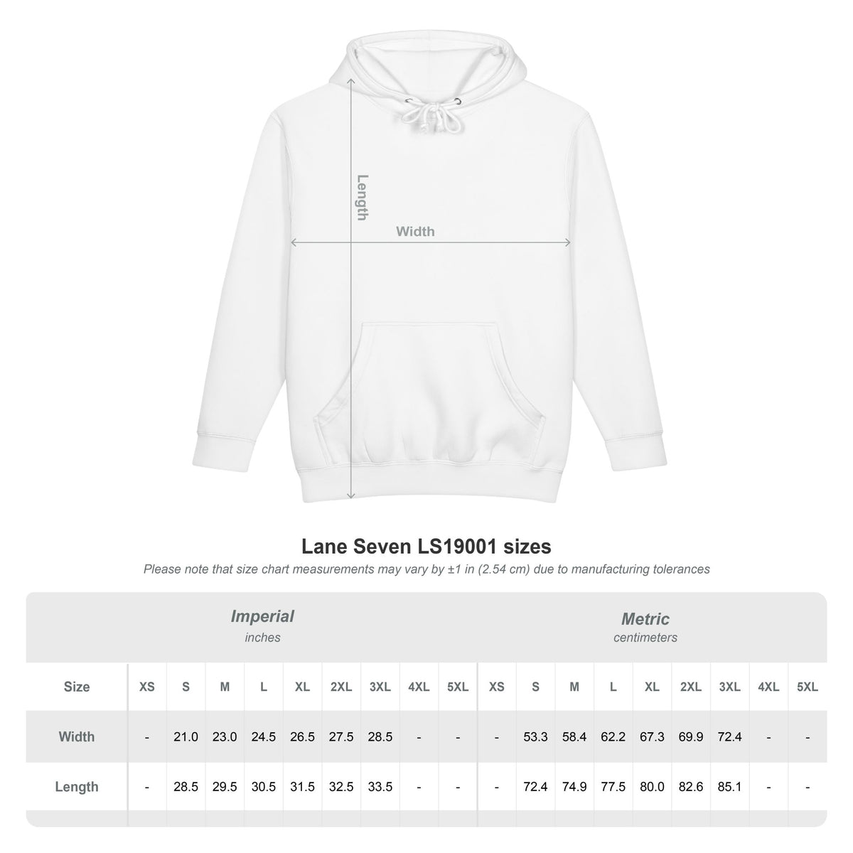 Size chart for the Halloween masking hoodie showing width and length measurements for sizes S through 3XL — EOWD Autism Living