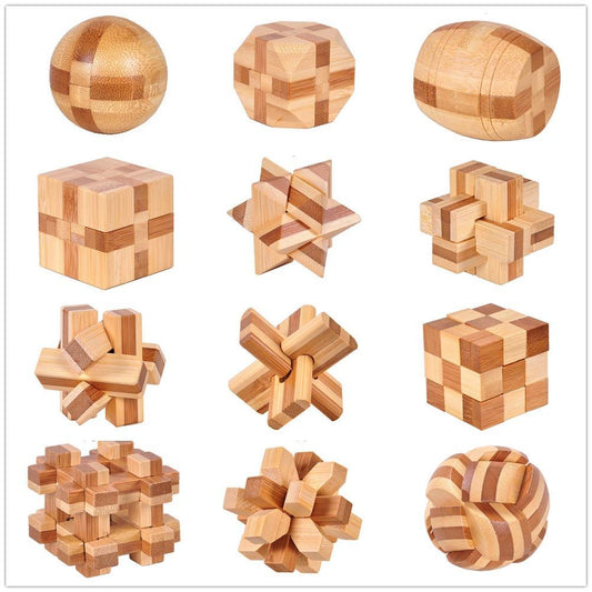 12-Style Wooden Interlocking Brain Teaser Puzzle Set | Screen-Free Tactile Activity for Kids, Adults & Neurodivergent Households