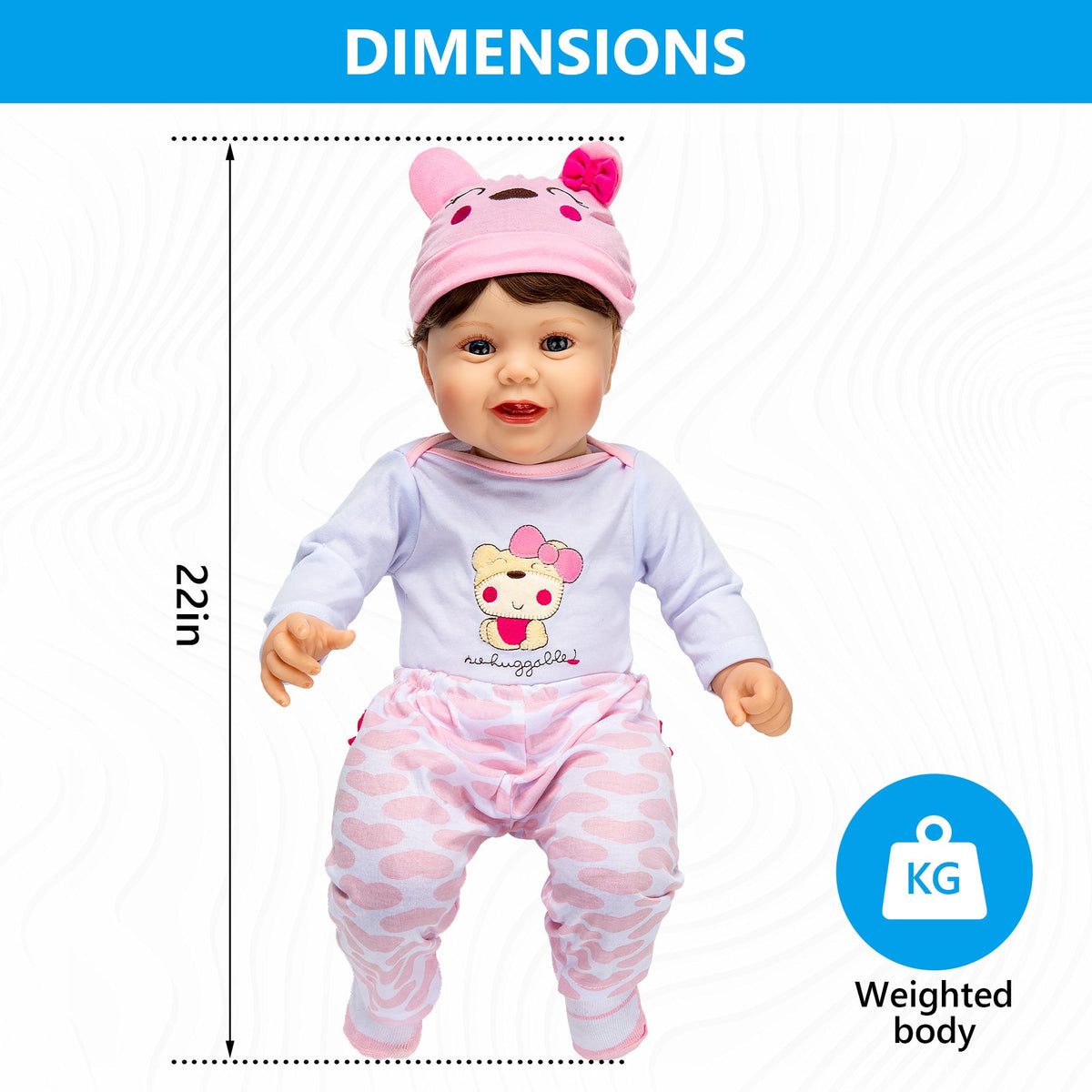 Baby doll beside a 22-inch height marker and a weighted-body icon — Assistex via EOWD Autism Living
