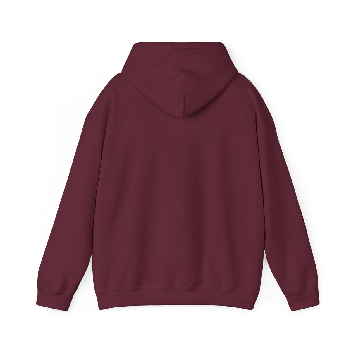 Flat-lay back view of a plain maroon pullover hoodie — EOWD Autism Living