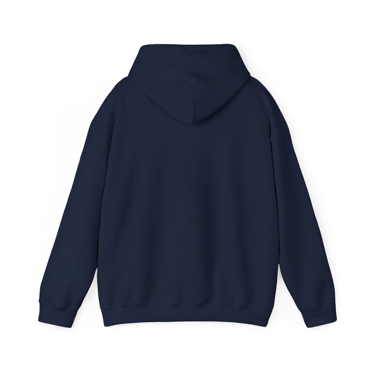 Flat-lay back view of a plain navy pullover hoodie — EOWD Autism Living
