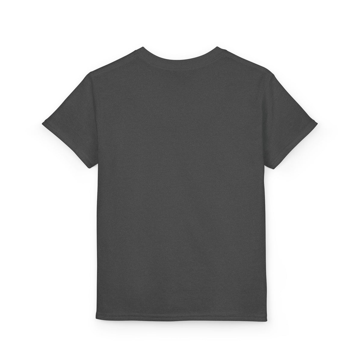 Back view of the plain Dark Heather youth T-shirt — EOWD Autism Living.