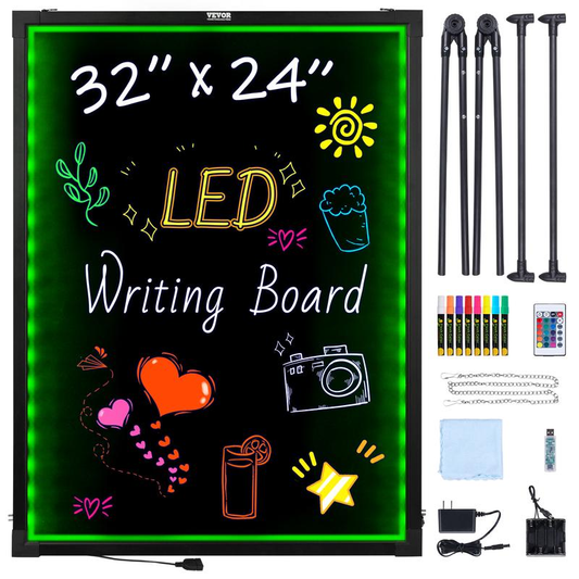 VEVOR LED Message Writing Board | 32"×24" Illuminated Erasable Chalkboard with Neon Effect, 8 Chalk Markers & Remote Control