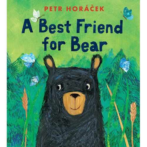 Hardcover cover of A Best Friend for Bear by Petr Horáček — illustrated bear in green meadow with butterflies — Books by splitShops via EOWD Autism Living
