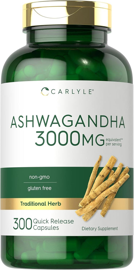 Carlyle Ashwagandha Root Extract Capsules | 300 Count, Black Pepper, Non-GMO, Gluten-Free, Adult Wellness