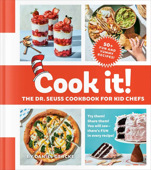 Hardcover cover of Cook It! The Dr. Seuss Cookbook for Kid Chefs by Daniel Gercke — colorful food photos, Cat in the Hat — Books by splitShops via EOWD Autism Living