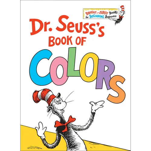 Hardcover cover of Dr. Seuss's Book of Colors — The Cat in the Hat pointing at colorful block letters, bright primary colors — Books by splitShops via EOWD Autism Living