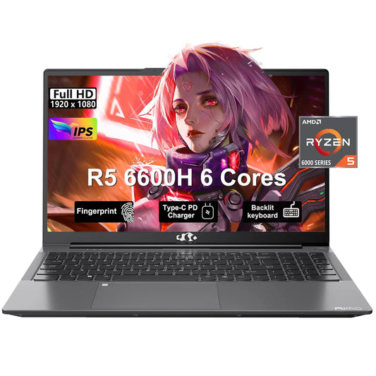 Nimo 15.6" FHD IPS Laptop | AMD Ryzen 5 6600H, 6-Core, Backlit Keyboard, Fingerprint, Numpad, Type-C