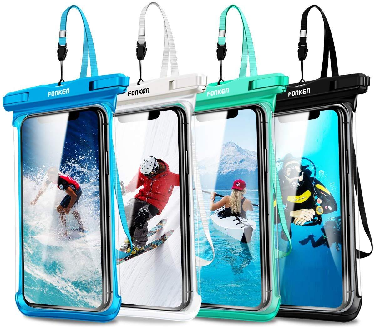 Multiple Fonken full-view waterproof phone cases with lanyards displayed together showing color options — Stevvex via EOWD Autism Living