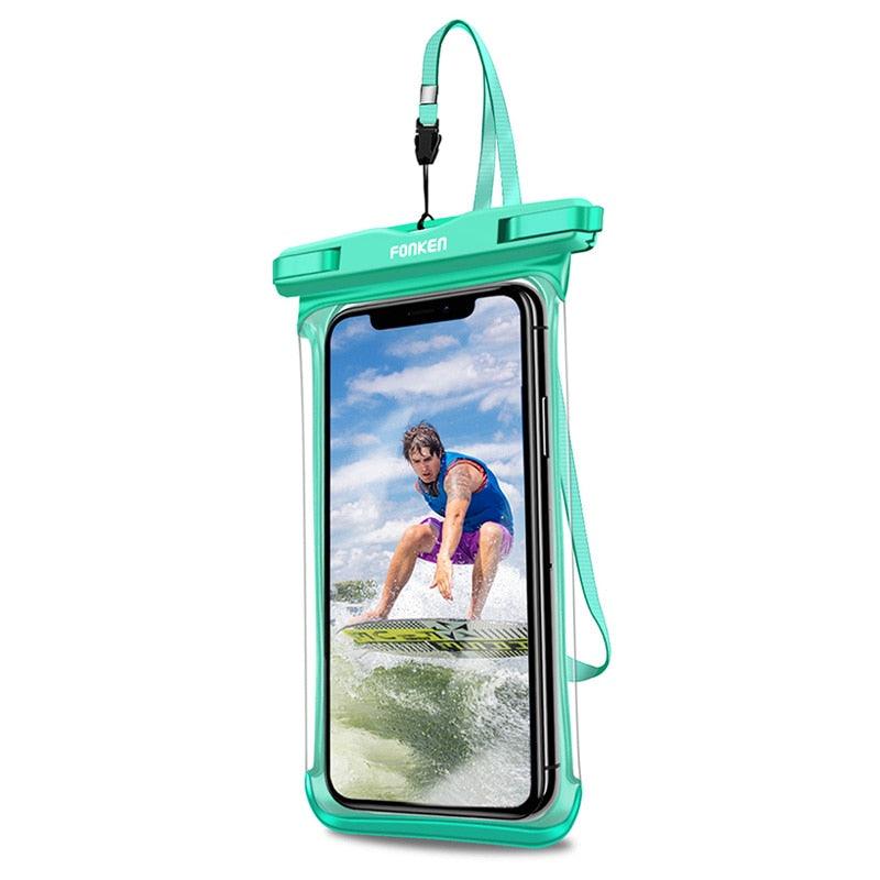 Fonken full-view waterproof phone case with lanyard in green on white background — Stevvex via EOWD Autism Living