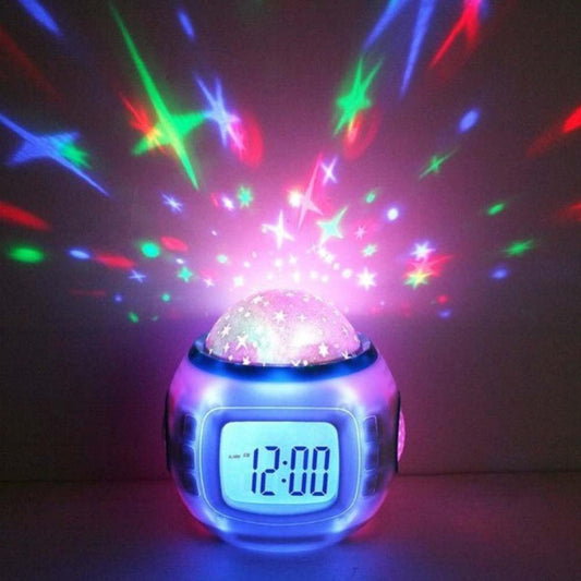 LED Projection Alarm Clock | Star Sky Night Light, Music, Calendar & Thermometer