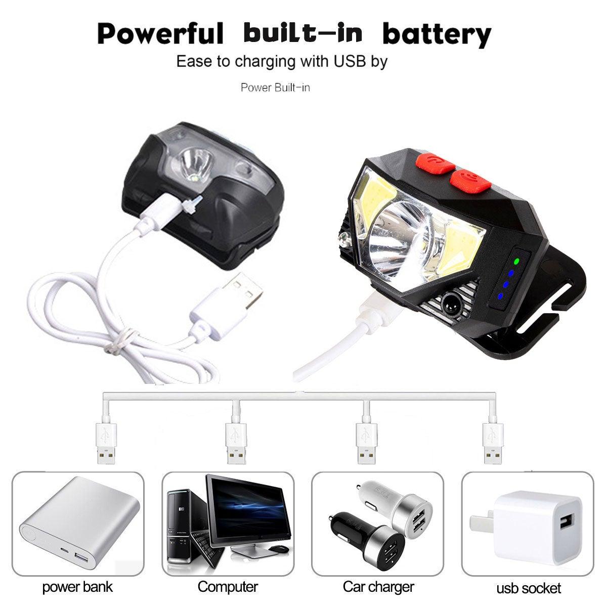 LED bike light with USB charging cable and compatibility icons on a white background— STEVVEX Lamp via EOWD Autism Living