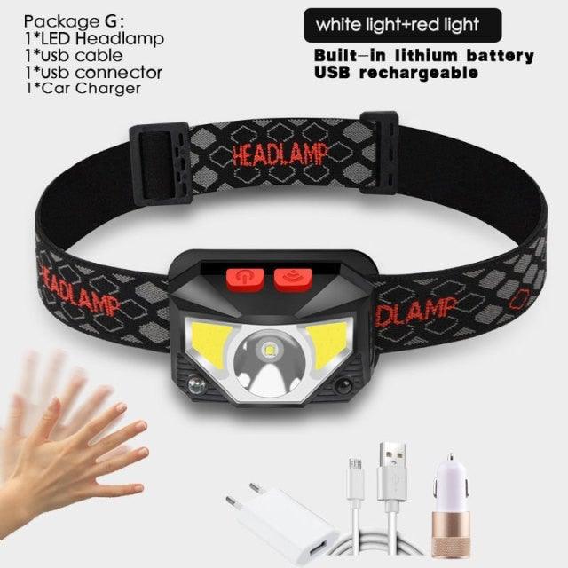 Headlamp with USB cable and car charger on a white background— STEVVEX Lamp via EOWD Autism Living