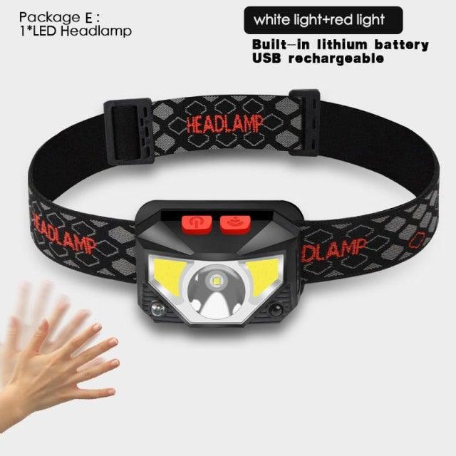 Headlamp with white and red light, USB rechargeable, on a white background— STEVVEX Lamp via EOWD Autism Living