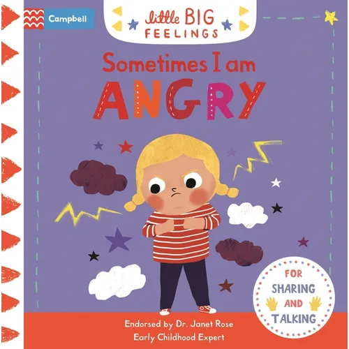 Board book cover of Sometimes I Am Angry — illustrated child in striped shirt with clouds and lightning, bold purple tones — Books by splitShops via EOWD Autism Living