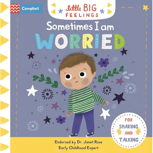 Board book cover of Sometimes I Am Worried — illustrated child with stars and swirls, pastel tones — Books by splitShops via EOWD Autism Living