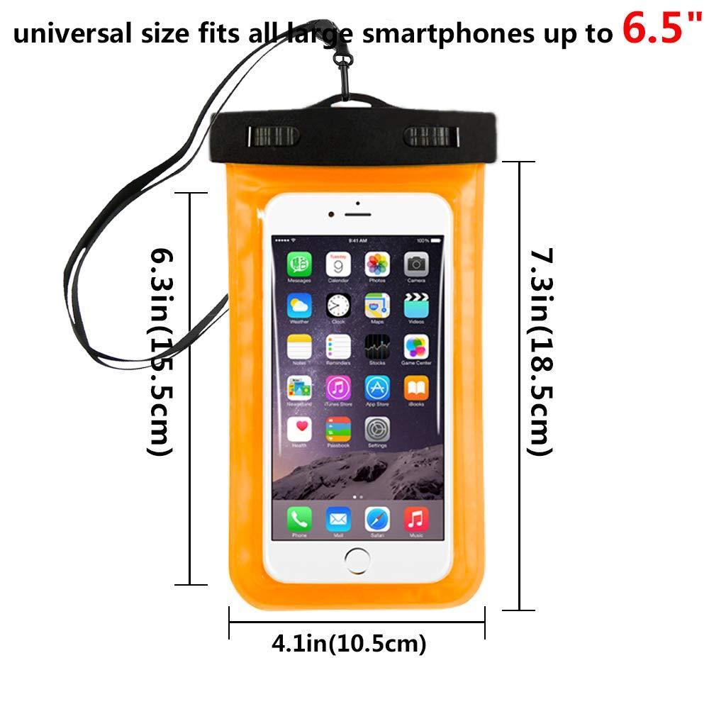 STEVVEX waterproof phone pouch in black with orange trim shown with phone inside on white background — STEVVEX Gadgets via EOWD Autism Living
