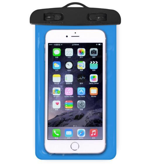 STEVVEX waterproof phone pouch in blue shown with phone inside on white background — STEVVEX Gadgets via EOWD Autism Living