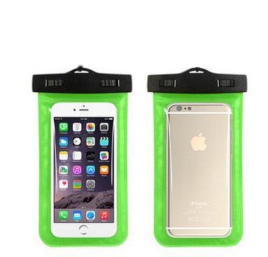 STEVVEX waterproof phone pouch in green shown with phone inside on white background — STEVVEX Gadgets via EOWD Autism Living