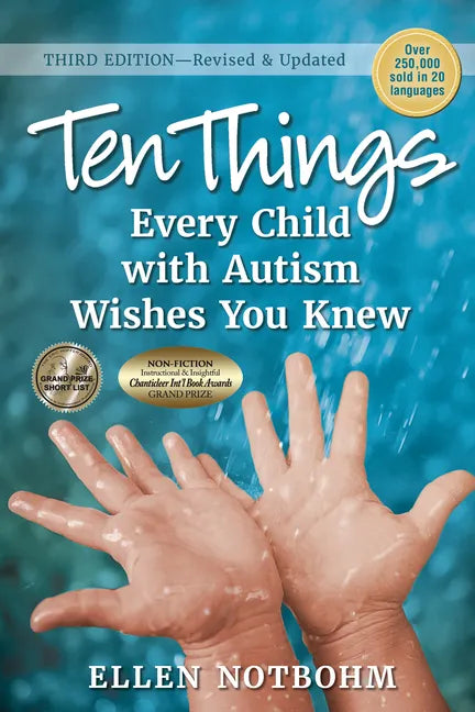 Paperback cover of Ten Things Every Child with Autism Wishes You Knew by Ellen Notbohm — teal cover, hands reaching up — Books by splitShops via EOWD Autism Living